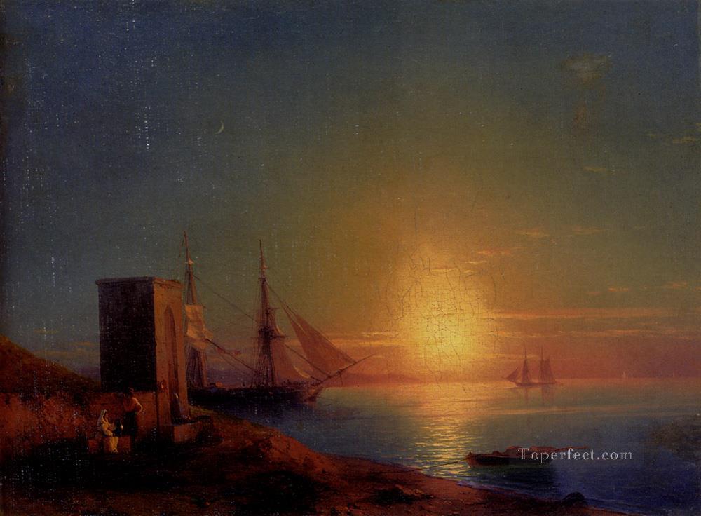 Aivazoffski Ivan Konstantinovich Figures In A Coastal Landscape At Sunset Ivan Aivazovsky Oil Paintings